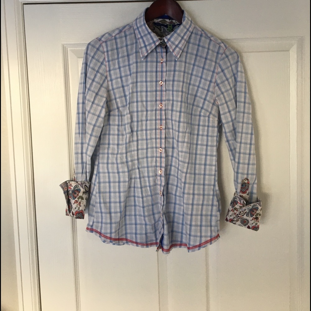 Georg Roth Womens Plaid Button-down Collared Shirt